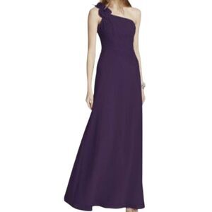DAVID'S BRIDAL PURPLE CHIFFON ONE SHOULDER GOWN SZ.2 EUC.